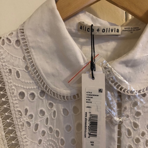 COPY - Alice + Olivia White Eyelet Short Sleeve Button Up - Picture 5 of 5